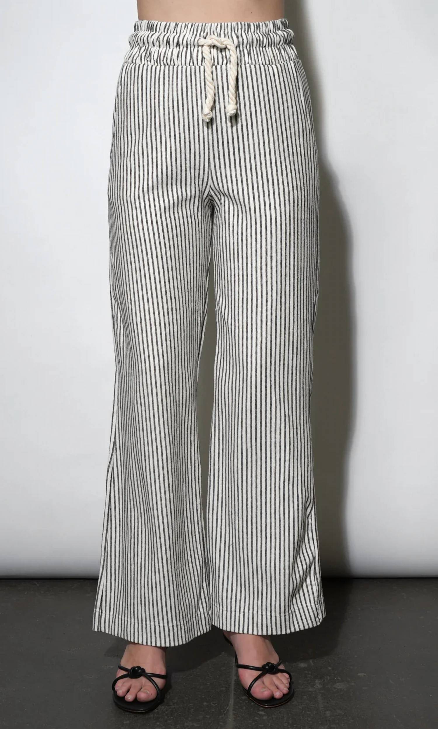 New Greylin Isla Wide Leg Knit Pull Up Pants In Black/White Striped
